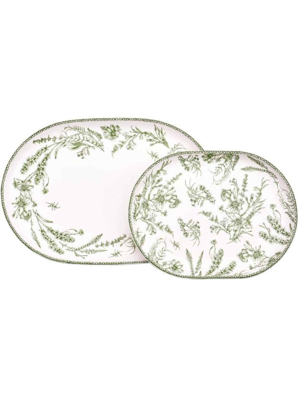 Elegant Green Garden Toile Oval Platters Set of 2 - 16" & 12", Microwave
